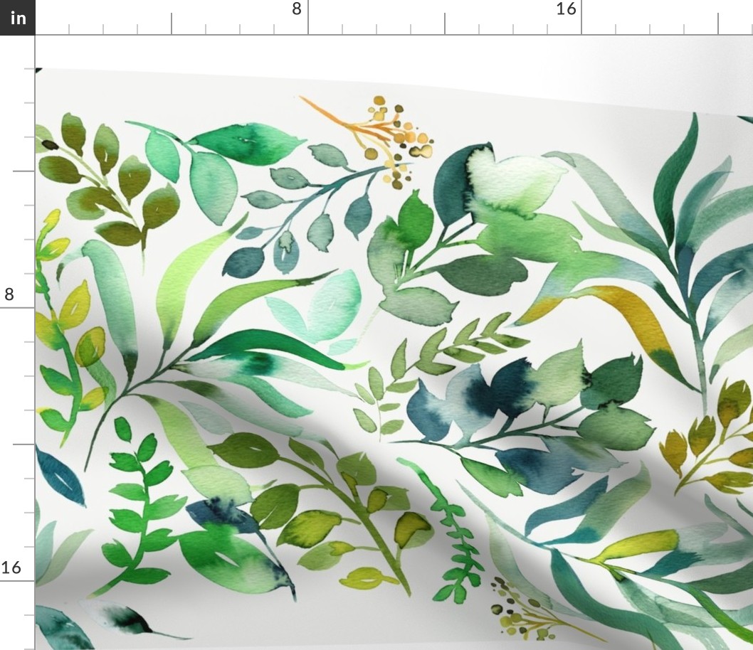 Watercolor leaves Green Canvas Landscape Wall Art Fabric