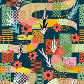 patterned snakes in garden // dark // large scale