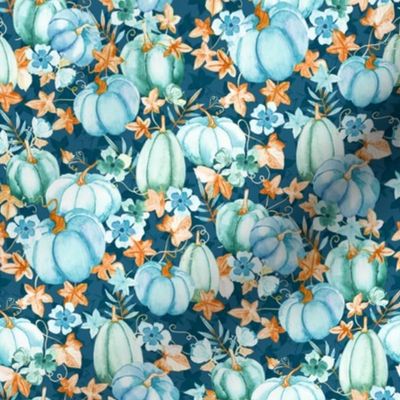 In the Pumpkin Patch in Blue with Orange - Small