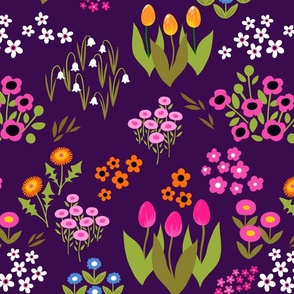 large scale | seventies flowers - vector style - purple