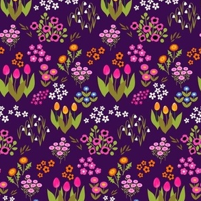 small scale | seventies flowers - vector style - purple