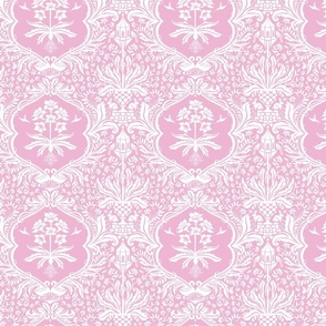 Victorian Floral Damask with Rabbits and Bees - pink purple 