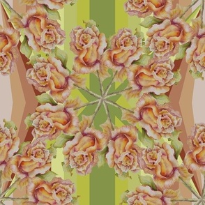 WNTQ -  Wreath of Golden Antique Roses in Watercolor, Set on Earthy Geometric Stripes 