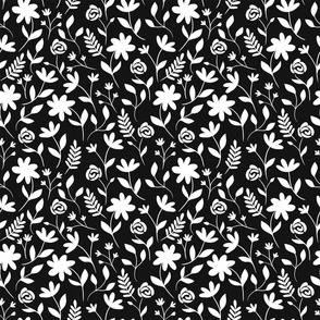 Floral white siluette with black background (small size version)