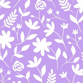 Floral white siluette with purple lilac background (large size version)