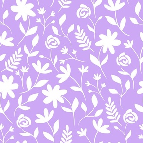 Floral white siluette with purple lilac background (medium size version)