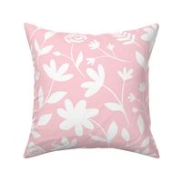 Floral white siluette with pink rose background (large size version)