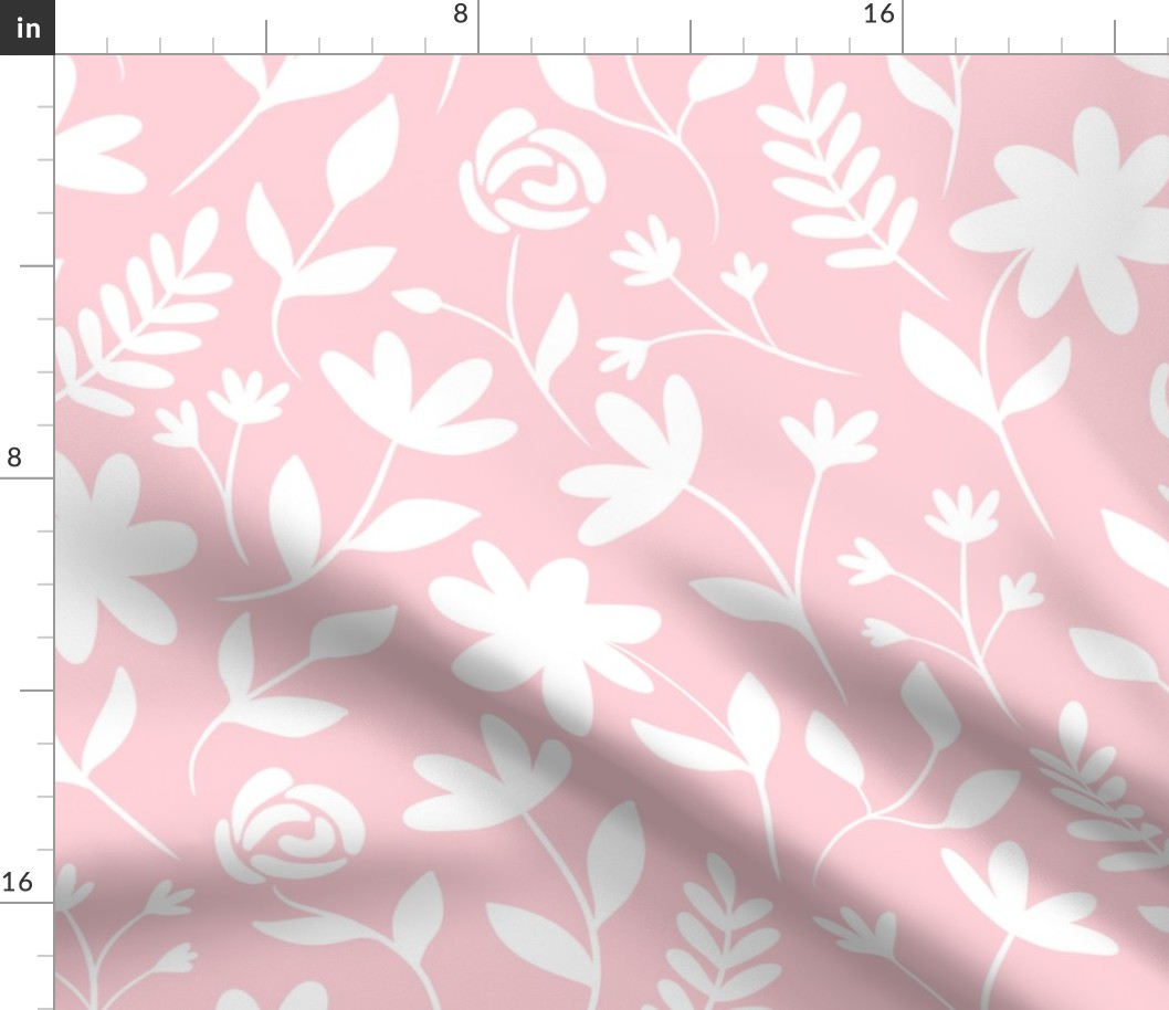 Floral white siluette with pink rose background (large size version)