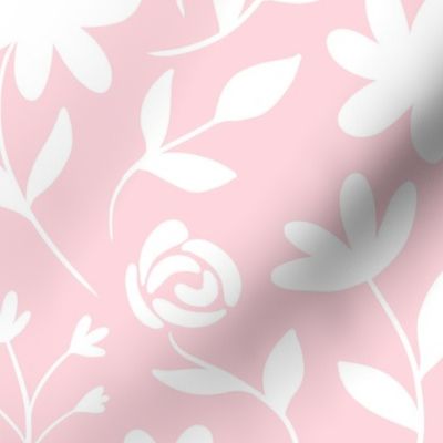 Floral white siluette with pink rose background (medium size version)