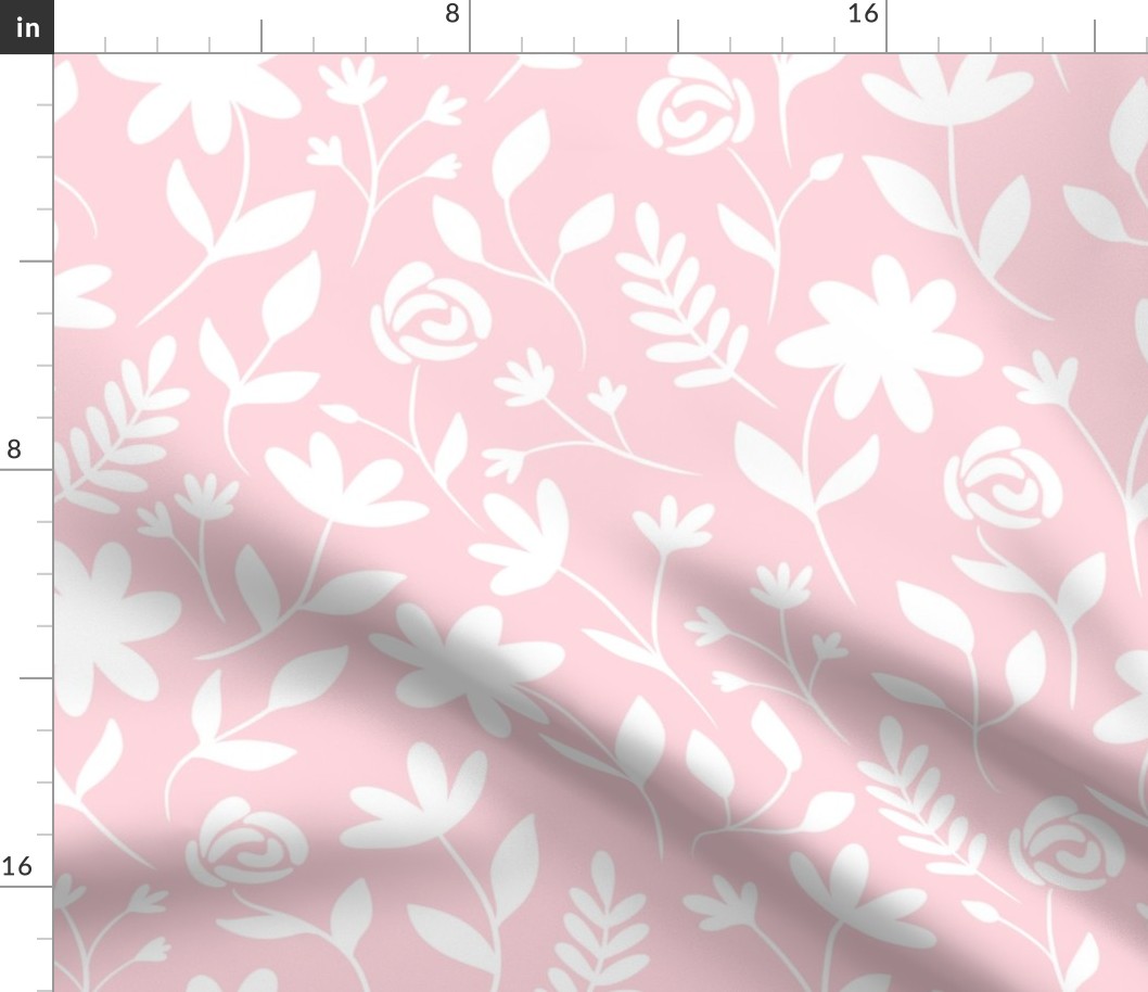 Floral white siluette with pink rose background (medium size version)