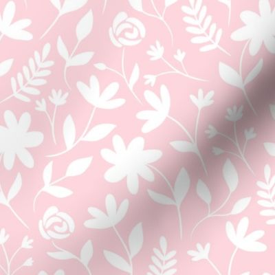 Floral white siluette with pink rose background (small size version)