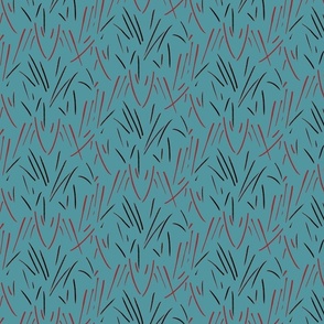 Red, black grasses on teal, small