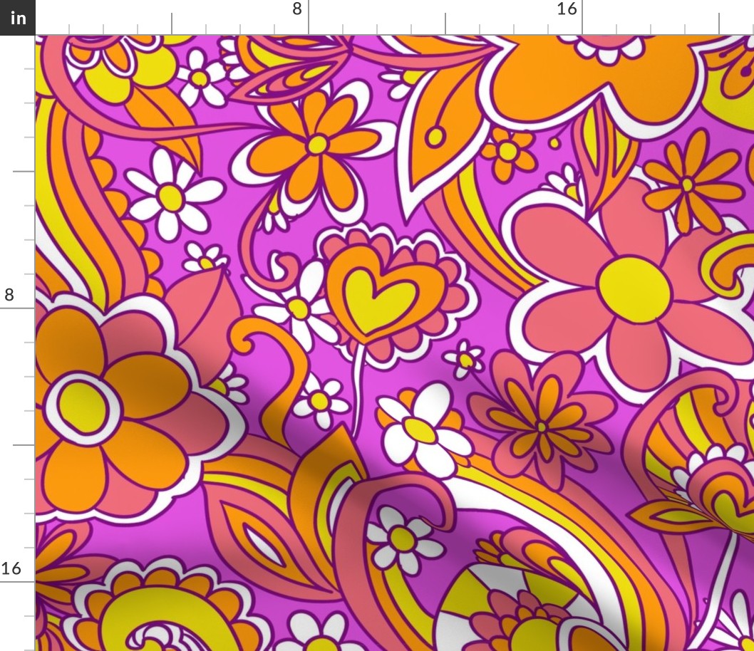 60s 70s hippie colorful psychedelic floral pattern (large size version)