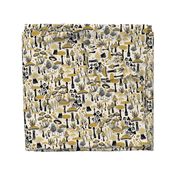 Mushroom Collection - botanical of assorted fungi - black and mustard on cream - large