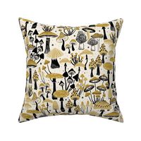 Mushroom Collection - botanical of assorted fungi - black and mustard on cream - large