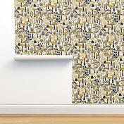 Mushroom Collection - botanical of assorted fungi - black and mustard on cream - large