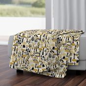 Mushroom Collection - botanical of assorted fungi - black and mustard on cream - large