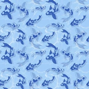 monochrome blue seamless pattern with small fish in the water