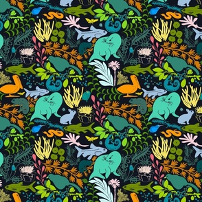 Joyful Jungle happy snakes and seals. Teal small