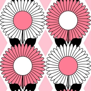 Modern Daisies and Diamonds // Blush Pink, Rose Pink, Black and White // V1 // 571 DPI