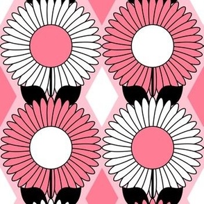 Modern Daisies and Diamonds // Blush Pink, Rose Pink, Black and White // V2 // 857 DPI