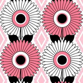 Modern Daisies and Diamonds // Blush Pink, Rose Pink, Black and White // V3 // 571 DPI