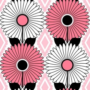 Modern Daisies and Diamonds // Blush Pink, Rose Pink, Black and White // V4 // 666 DPI