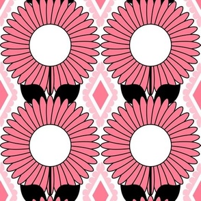 Modern Daisies and Diamonds // Blush Pink, Rose Pink, Black and White // V5// 571 DPI