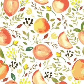 Watercolor peaches and botanicals 