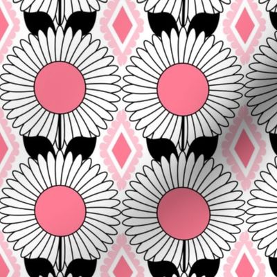 Modern Daisies and Diamonds // Blush Pink, Rose Pink, Black and White // V6// 857 DPI