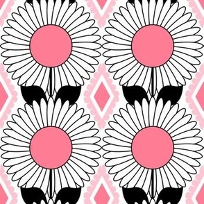 Modern Daisies and Diamonds // Blush Pink, Rose Pink, Black and White // V6// 857 DPI