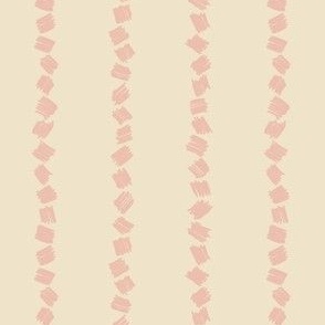 Stripes, squiggled squares in pink on cream