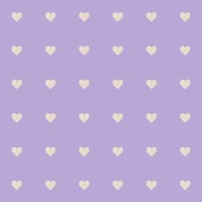 Alligned scribbled hearts in cream on lilac