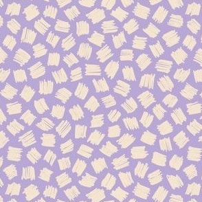 Scattered scribbled squares in cream on lilac, 03