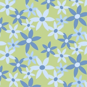 star flowers blue on green extra large scale