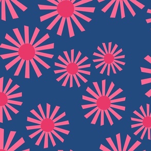 daisies - pink on dark blue - large scale - shw1007 lll