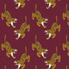 Vintage inspired leopards on maroon