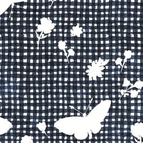 HAND-PAINTED BUTTERFLY GINGHAM CHECK_WHITE DENIM