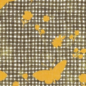 HAND-PAINTED BUTTERFLY GINGHAM CHECK_WILLOW