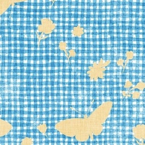 HAND-PAINTED BUTTERFLY GINGHAM CHECK_SKY BLUE