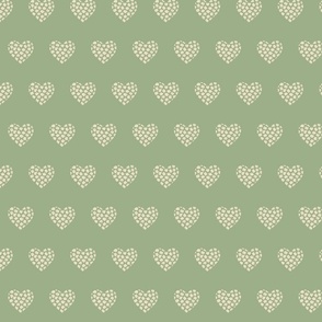 Small Scribbled Squares in Hearts cream on sage