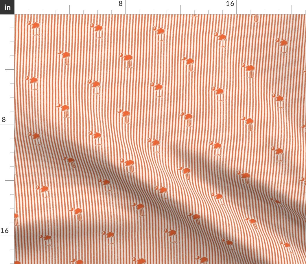 Orange Seersucker Stripes with Orange Palmetto Trees