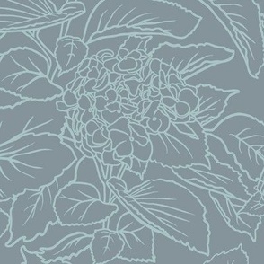 Teal Hydrangea on Grey - large scale