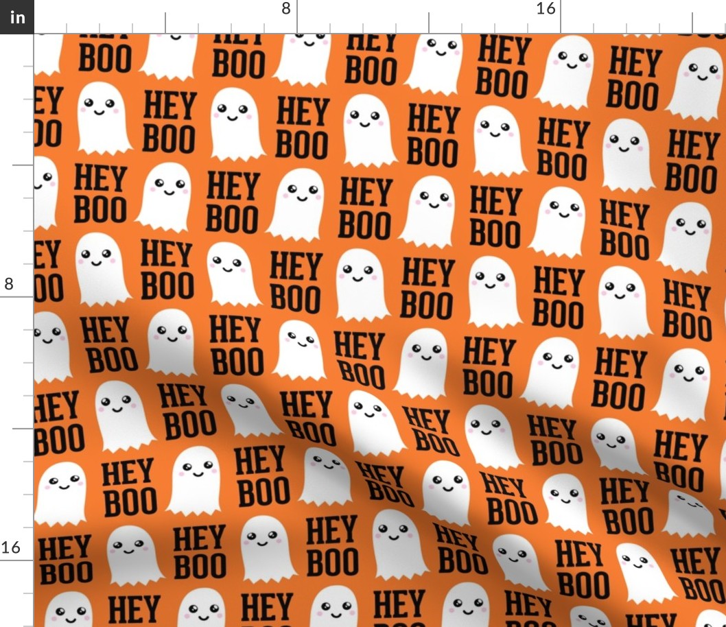 (2.25" scale) HEY BOO - ghost - cute halloween - orange -  C22