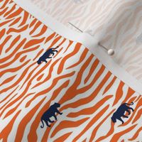 White with orange tiger stripes and navy mini tigers
