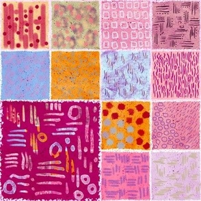 Abstract Mark Making on watercolour paper thumbnail squares in pink hues and blue, small