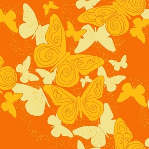 large-Fluttering Butterfly Silhouettes-gold and orange