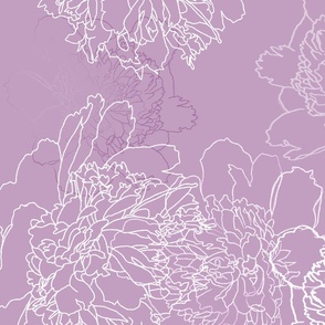 Peony drawing embedded on soft lilac