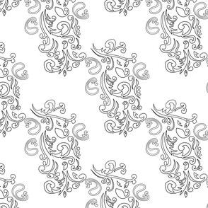 Antique Brocade - black on white, medium 