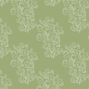 Antique Brocade - white on sage green, medium 